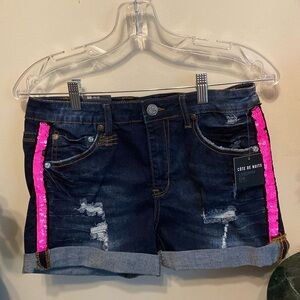 NWT Cote De Nuits Jean Shorts w/Pink Sequins down sides. 5 Pocket Style Sz 11/12